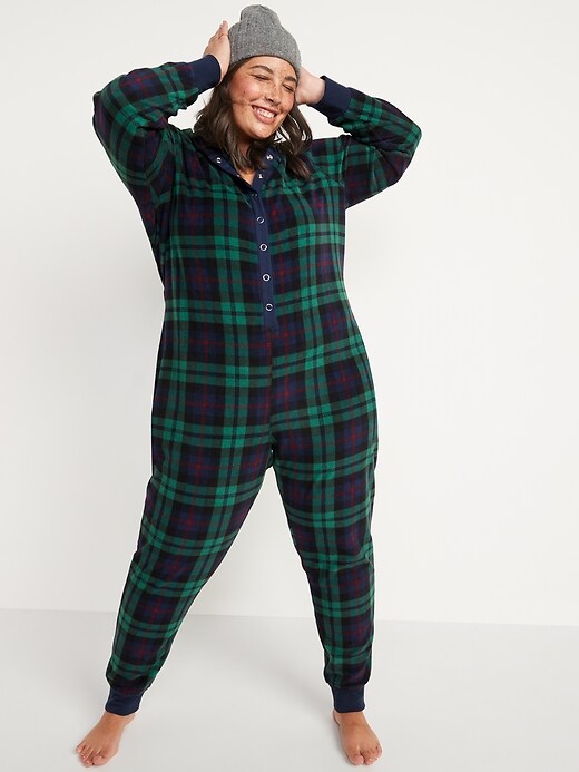 Image number 7 showing, Matching Printed Microfleece Hooded One-Piece Pajamas