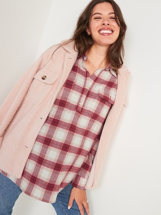 Image number 1 showing, Maternity Oversized Plaid Flannel Boyfriend Shirt