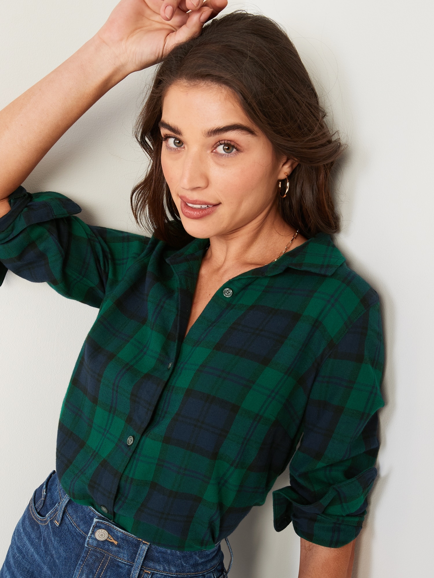 green plaid flannel shirt womens