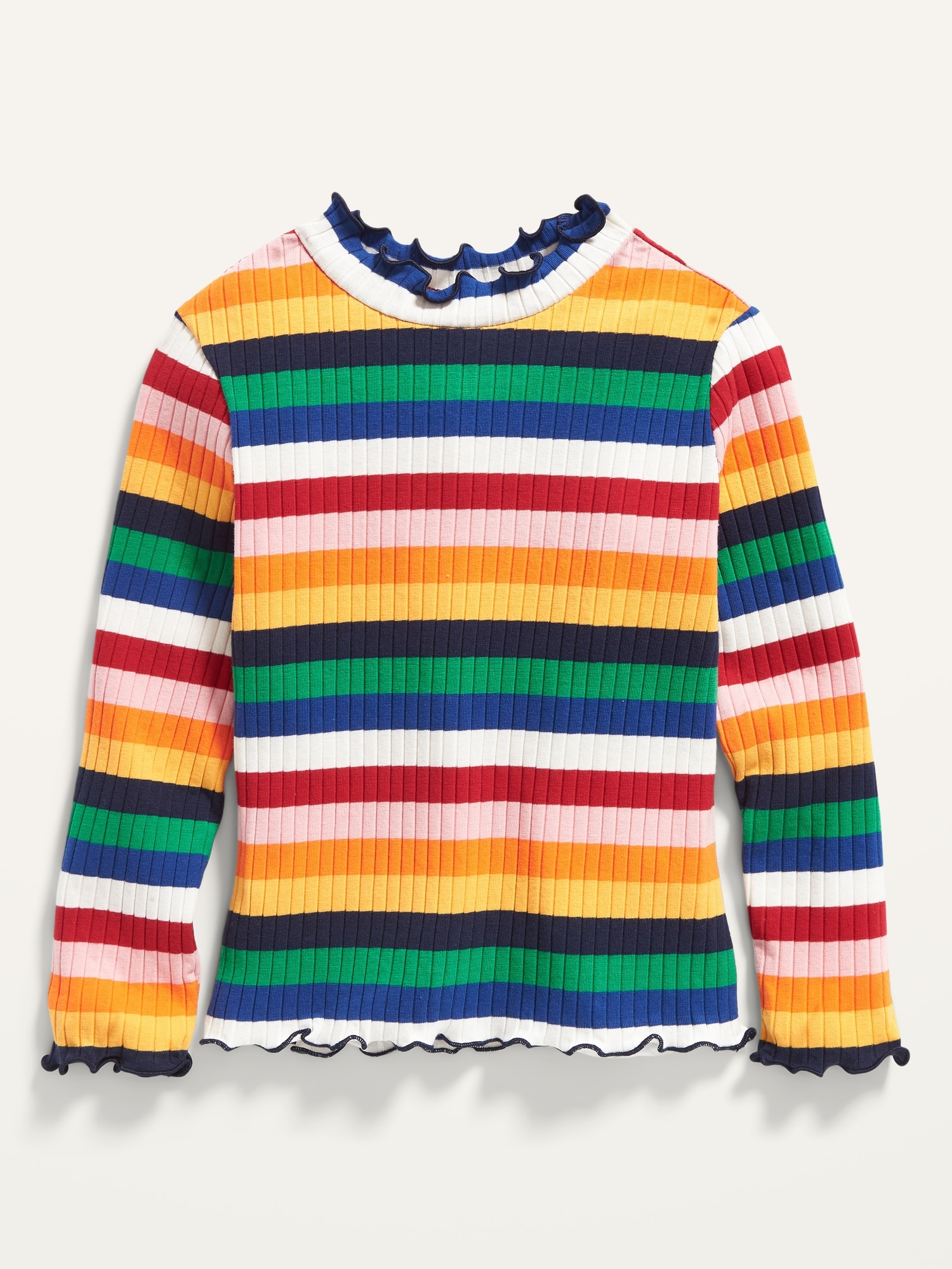 Haut en tricot côtelé à rayures multicolores à manches longues pour Toute-petite fille