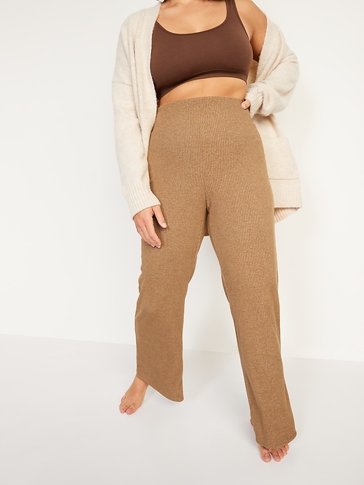 Image number 1 showing, High-Waisted Cozy Rib-Knit Flared Lounge Pants