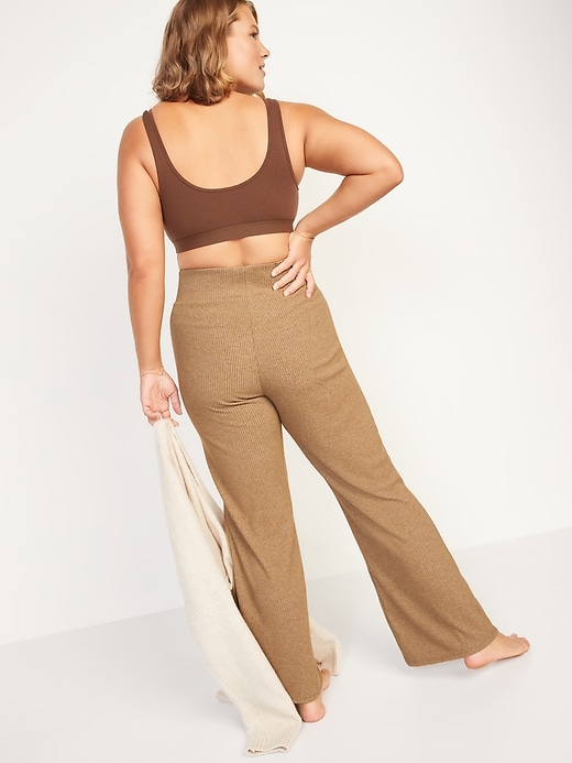 Image number 2 showing, High-Waisted Cozy Rib-Knit Flared Lounge Pants