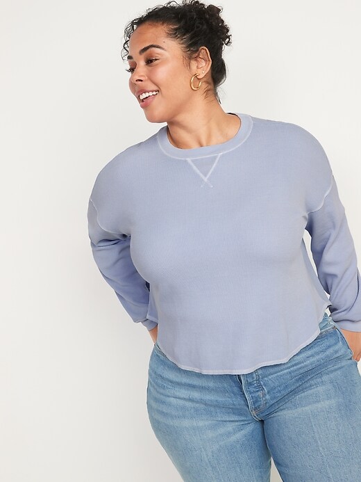 Old Navy Long-Sleeve Loose Cropped Waffle-Knit Easy T-Shirt for Women -  ShopStyle Plus Size Tops