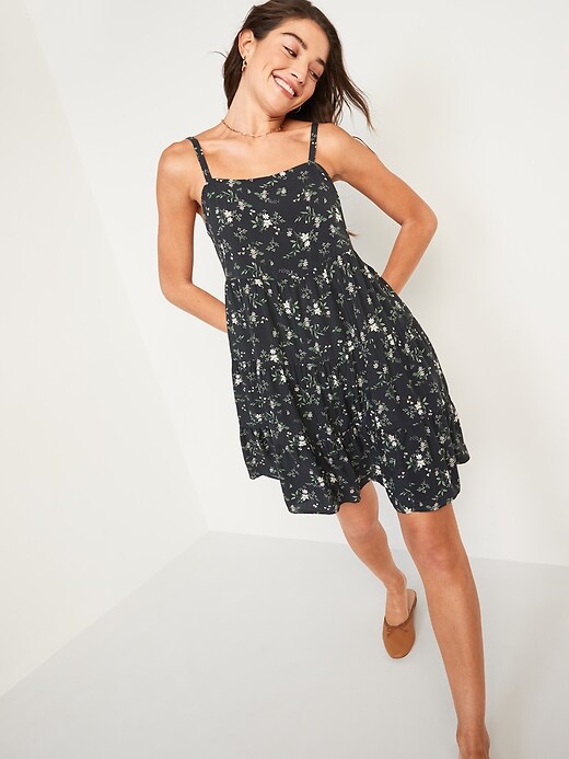 Image number 5 showing, Sleeveless Floral-Print Tiered Mini Swing Dress