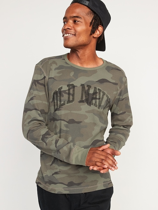 Old Navy Camo Logo-Graphic Thermal-Knit Long-Sleeve T-Shirt for Men. 1