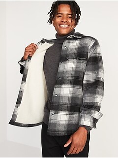 Plaid Wool-Blend Sherpa-Lined Shirt Jacket for Men