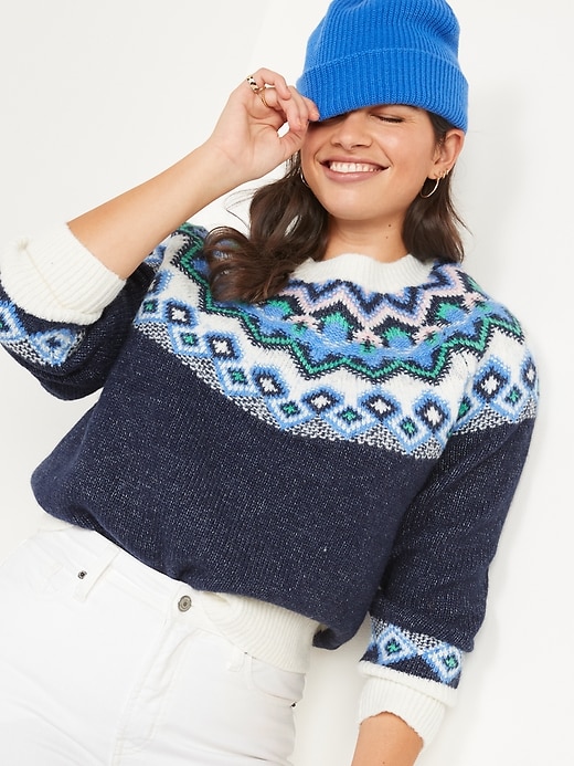 Image number 1 showing, Crew Neck Fair Isle Sweater for Women