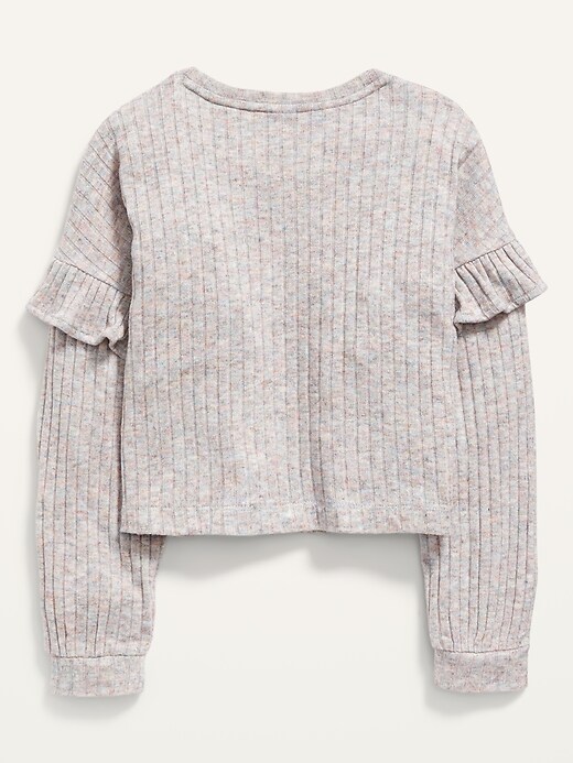 View large product image 2 of 2. Ruffled Rib-Knit Long-Sleeve Cropped Top for Girls