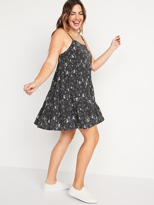 Image number 1 showing, Sleeveless Floral-Print Tiered Mini Swing Dress for Women