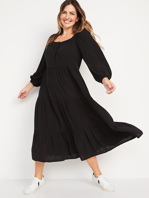 Old Navy Long-Sleeve Button-Down Tiered Midi Swing Dress for Women. 1