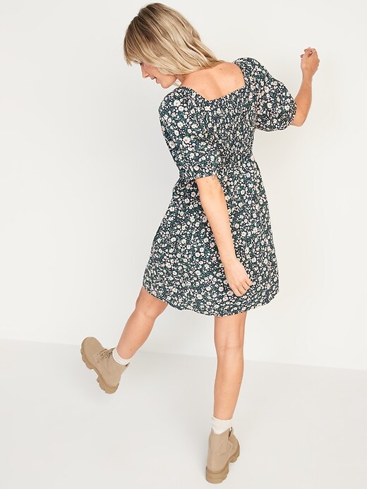 Image number 6 showing, Puff-Sleeve Smocked Floral-Print Mini Swing Dress for Women