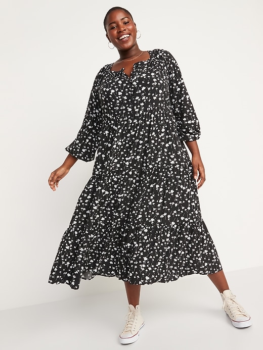 Image number 7 showing, Long-Sleeve Floral-Print Tiered Midi Swing Dress for Women