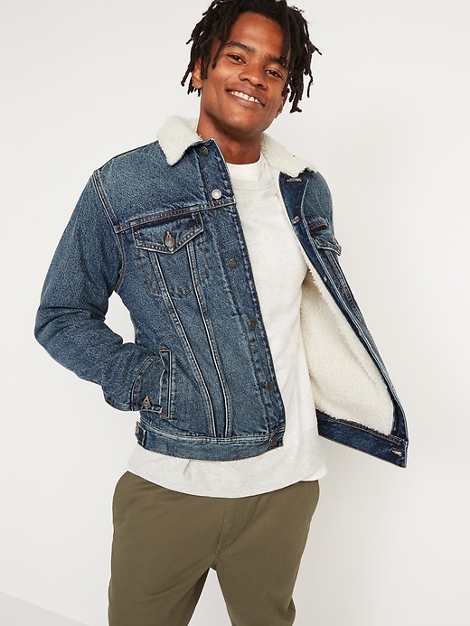 Image number 1 showing, Sherpa-Lined Non-Stretch Jean Jacket