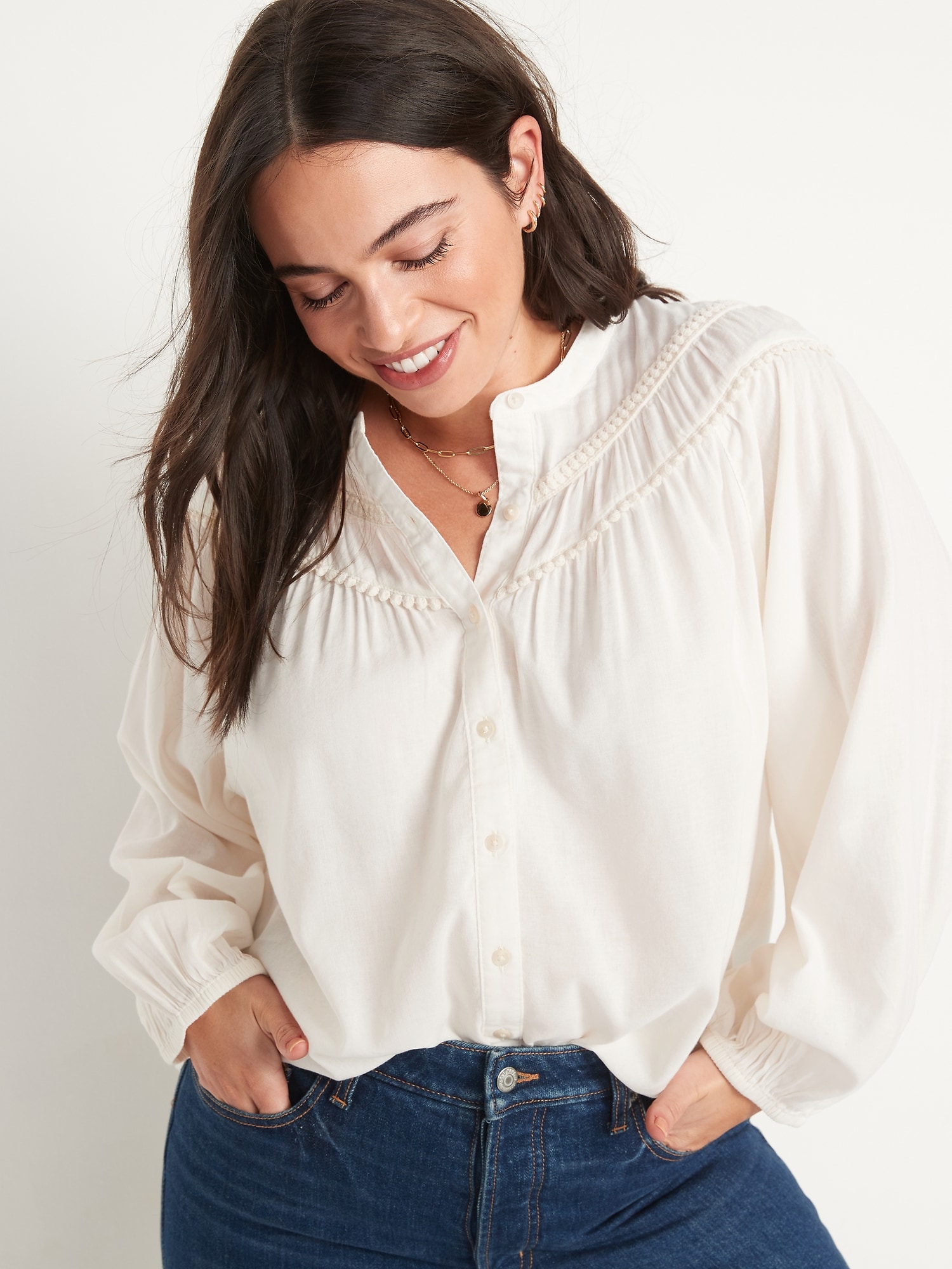 Oversized Crochet Pom-Pom Dolman-Sleeve Blouse for Women | Old Navy