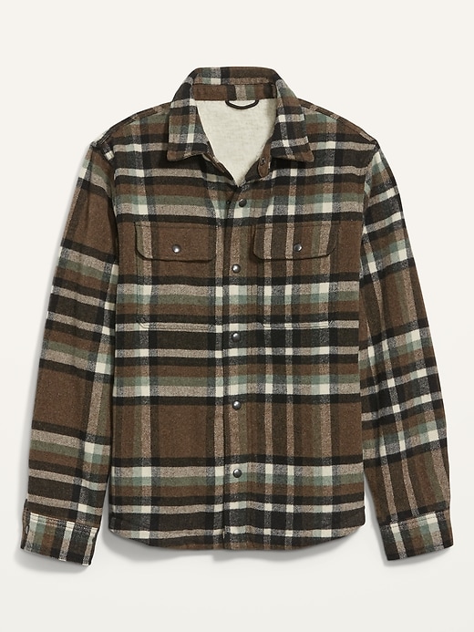 L'image numéro 4 présente Veste-chemise à carreaux en mélange de laine doublée en sherpa pour homme