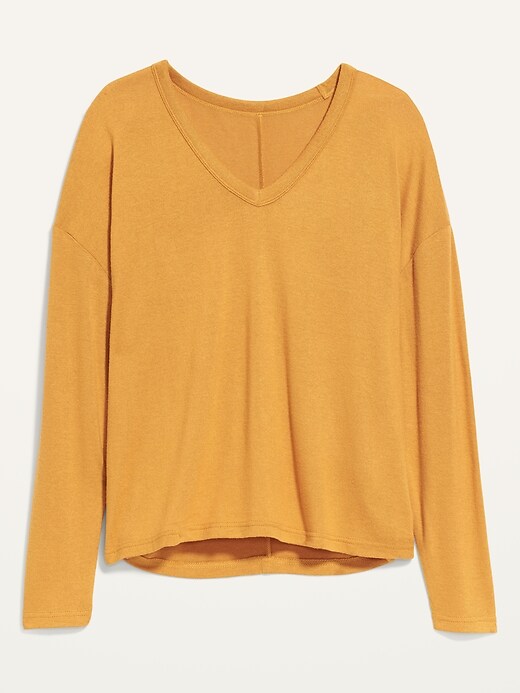 Image number 4 showing, Oversized Cozy-Knit V-Neck Long-Sleeve T-Shirt for Women