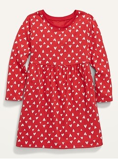 Patterned Jersey-Knit Long-Sleeve Dress for Baby Girls