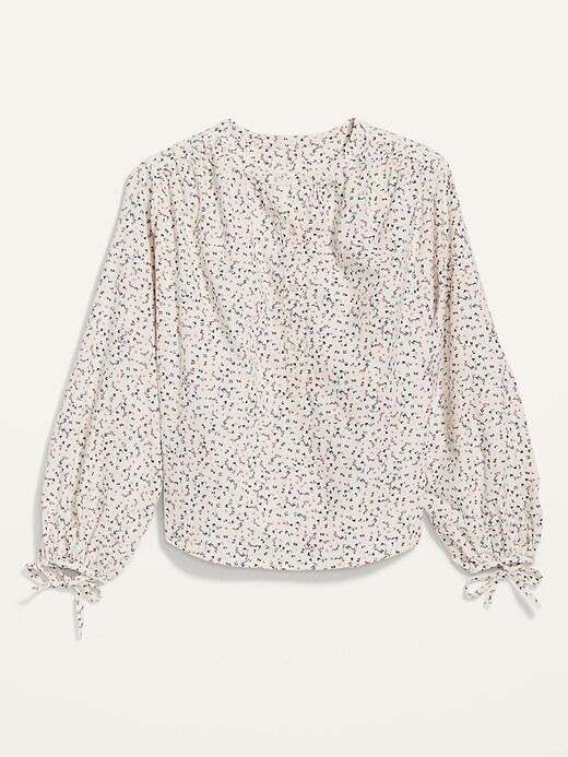 Image number 4 showing, Oversized Ditsy-Floral Corduroy Tie-Sleeve Top for Women