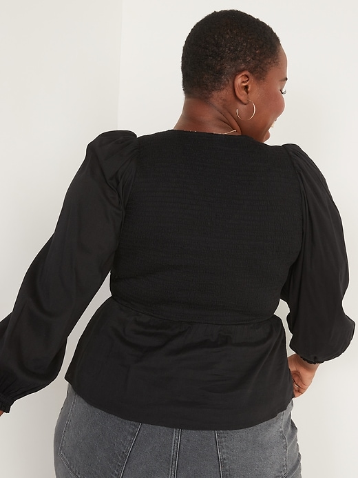 Image number 8 showing, Smocked Long-Sleeve V-Neck Blouse for Women