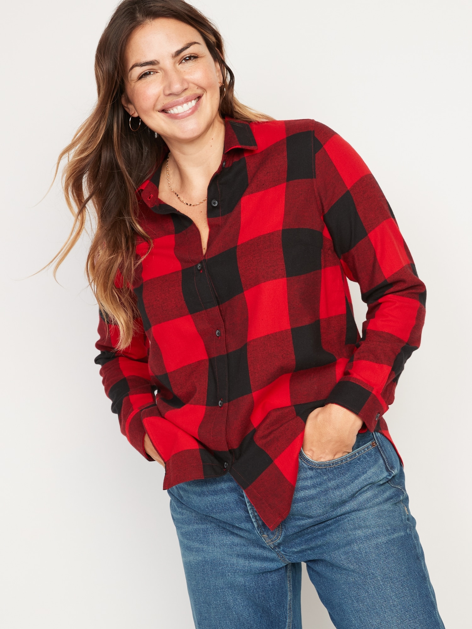 Old Navy Long-Sleeve Plaid Flannel Shirt for Women multi. 1
