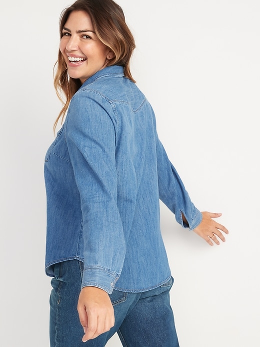 Image number 2 showing, Medium-Wash Western Jean Shirt for Women