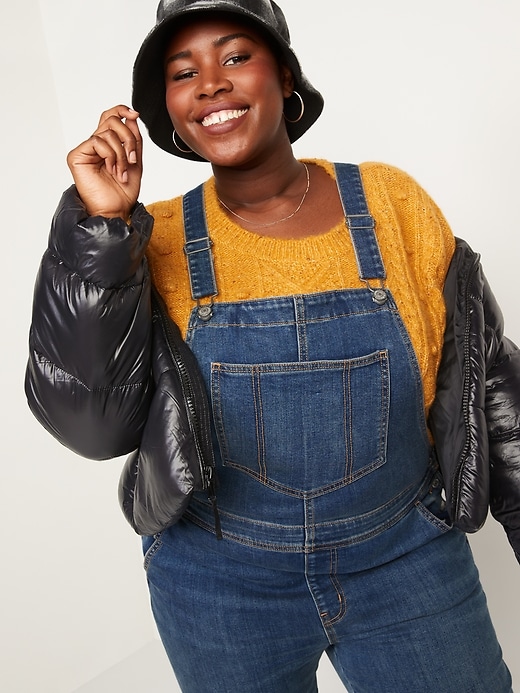 Image number 3 showing, O.G. Straight Built-In Warm Dark-Wash Jean Overalls for Women