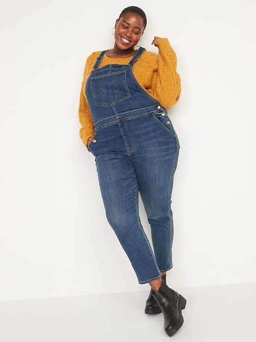Image number 7 showing, O.G. Straight Built-In Warm Dark-Wash Jean Overalls for Women