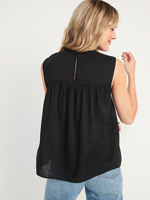 Image number 5 showing, Ruffled Lace-Trim Sleeveless Blouse for Women