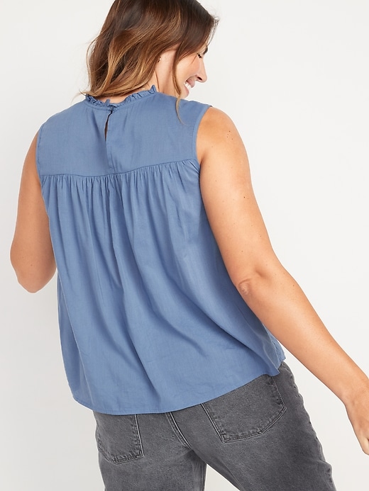 Image number 2 showing, Ruffled Lace-Trim Sleeveless Blouse for Women