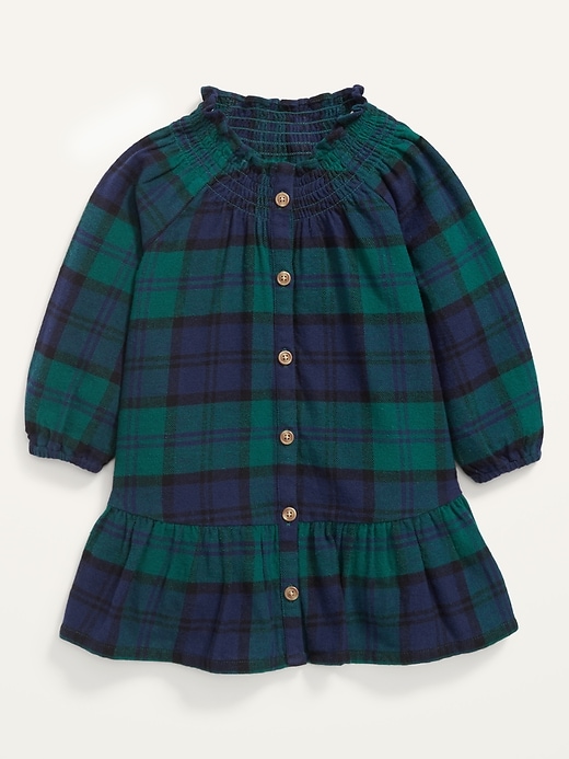 Plaid Flannel Smocked-Neck Button-Front Dress for Toddler Girls | Old Navy