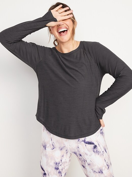 Image number 1 showing, Long-Sleeve Breathe ON Slub-Knit T-Shirt for Women