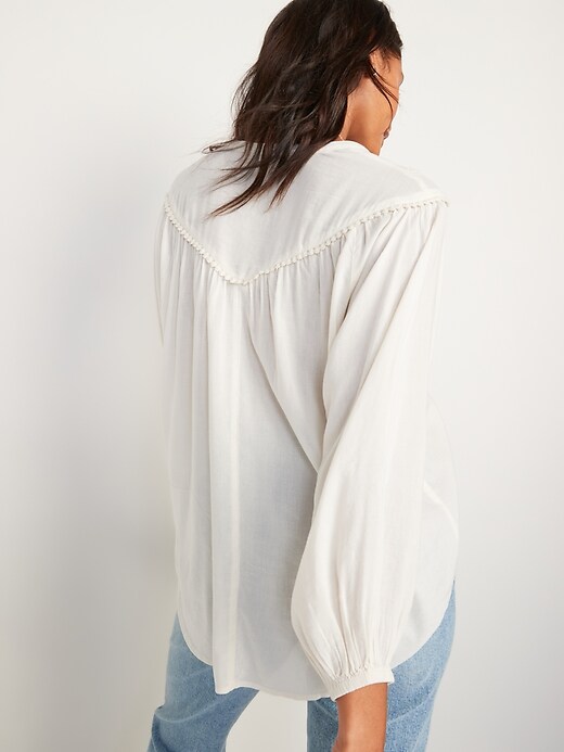 Image number 5 showing, Oversized Crochet Pom-Pom Dolman-Sleeve Blouse