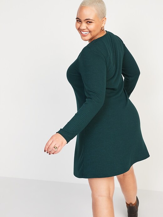 Image number 2 showing, Fit & Flare Rib-Knit Long-Sleeve Mini Dress for Women