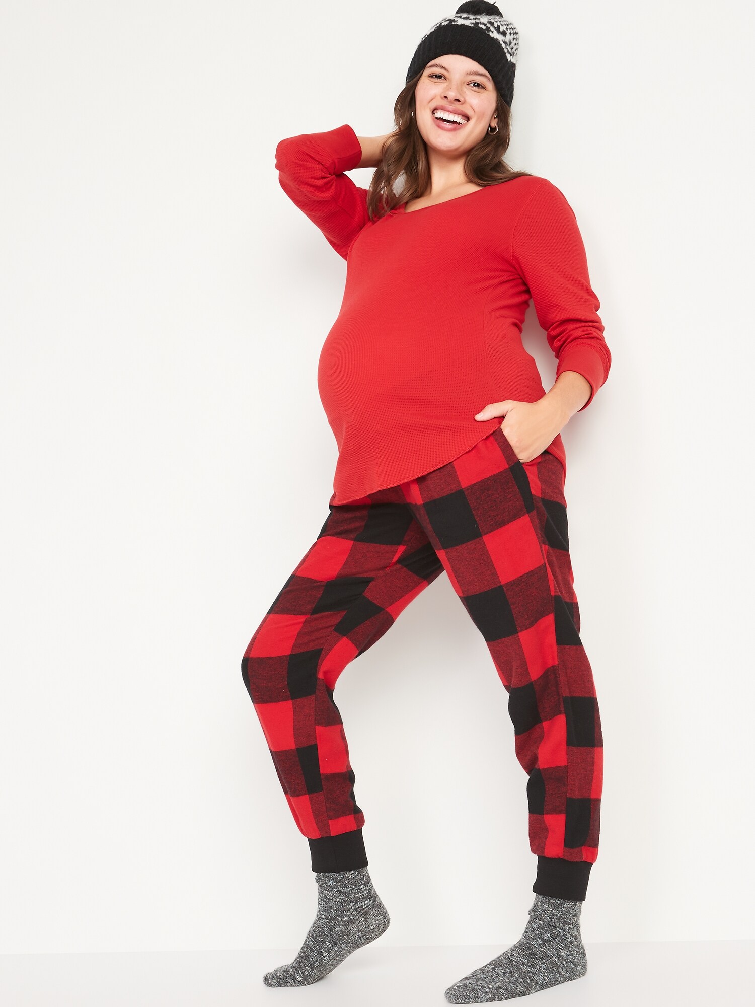 Maternity Matching Print Flannel Jogger Pajama Pants