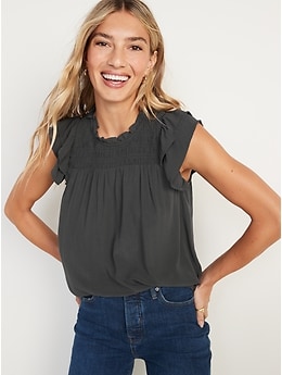 Smocked Puff-Sleeve Textured Clip-Dot Blouse for Women | Old Navy