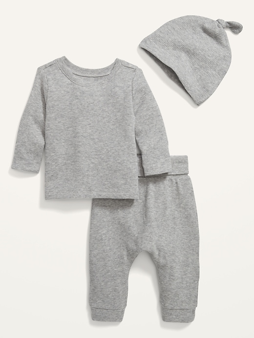 View large product image 1 of 1. Unisex Thermal-Knit T-Shirt, Pants & Hat 3-Piece Layette Set for Baby