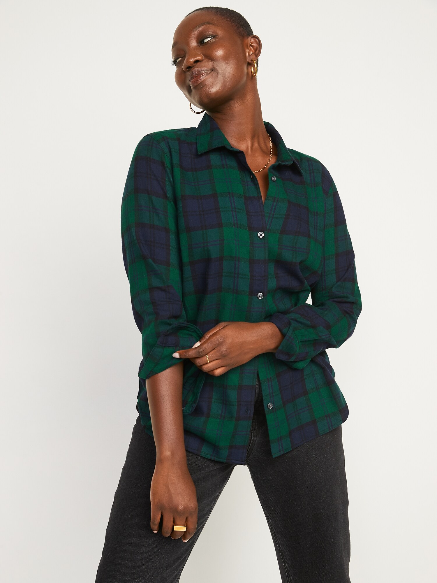 green plaid flannel shirt womens