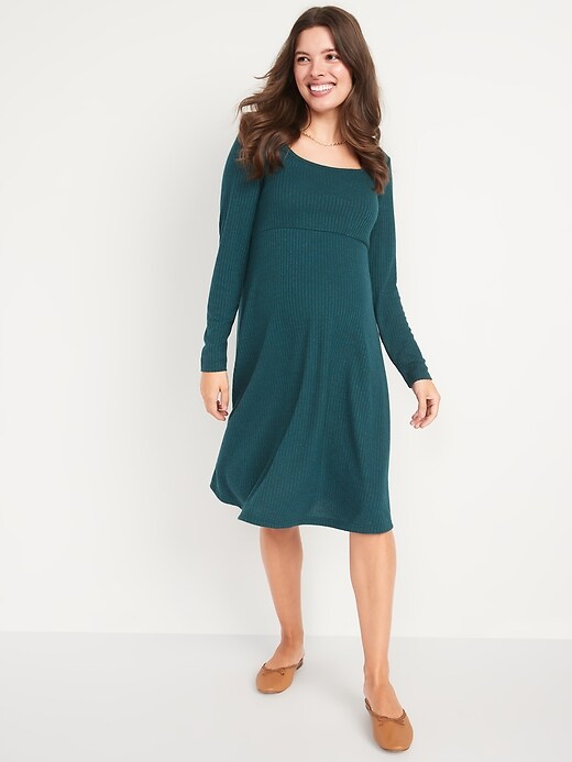 View large product image 1 of 1. Maternity Fit & Flare Square-Neck Rib-Knit Dress