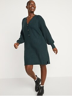 Long-Sleeve Rib-Knit Mini Sweater Dress for Women