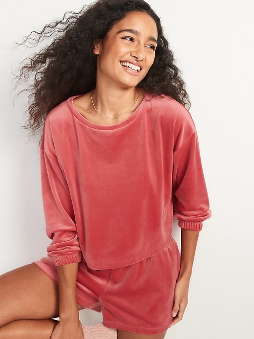 Image number 5 showing, Long-Sleeve Velvet Pajama Top