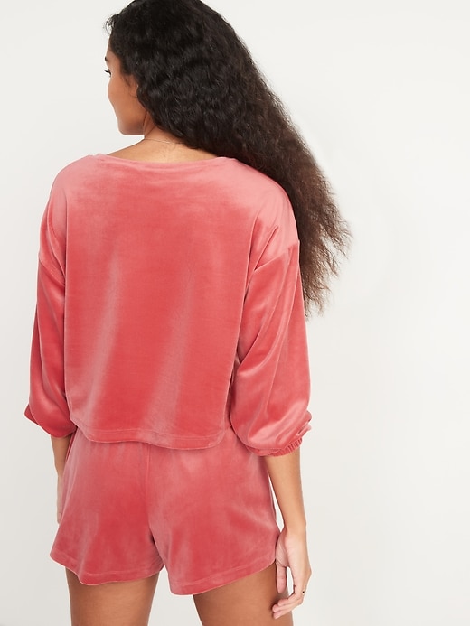 Image number 6 showing, Long-Sleeve Velvet Pajama Top