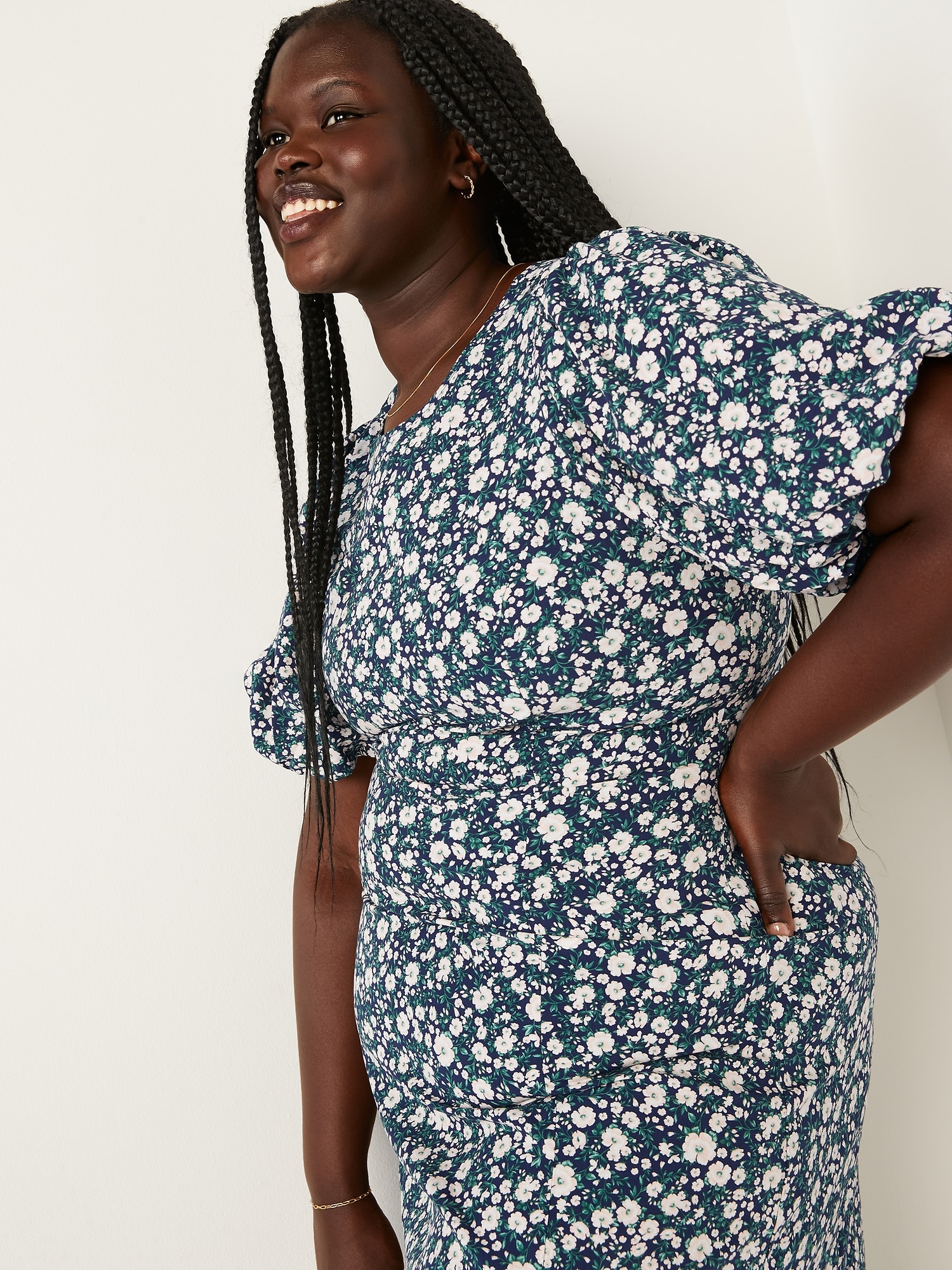 Floral Puff-Sleeve Midi Dress From Old Navy, Editor Review