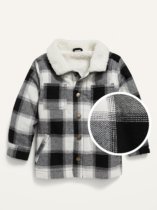 Old Navy Unisex Buffalo Plaid Sherpa-Lined Shacket for Toddler. 1