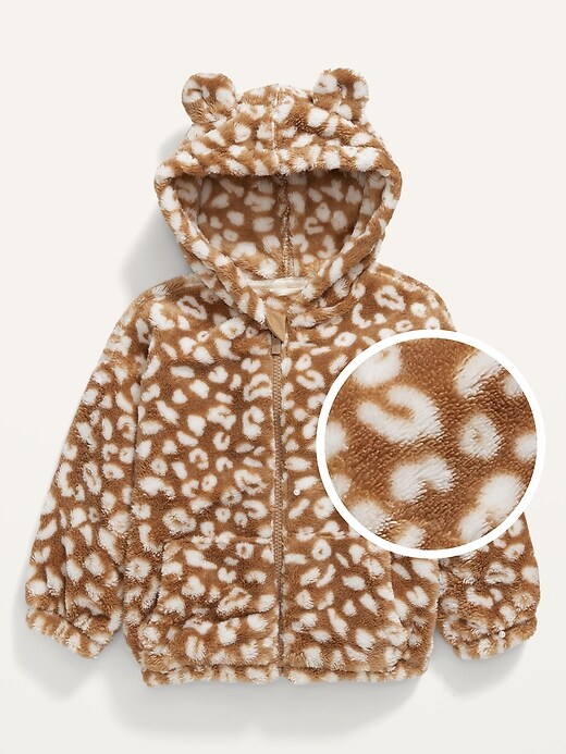 View large product image 1 of 3. Leopard-Print Sherpa Zip Hoodie for Toddler Girls