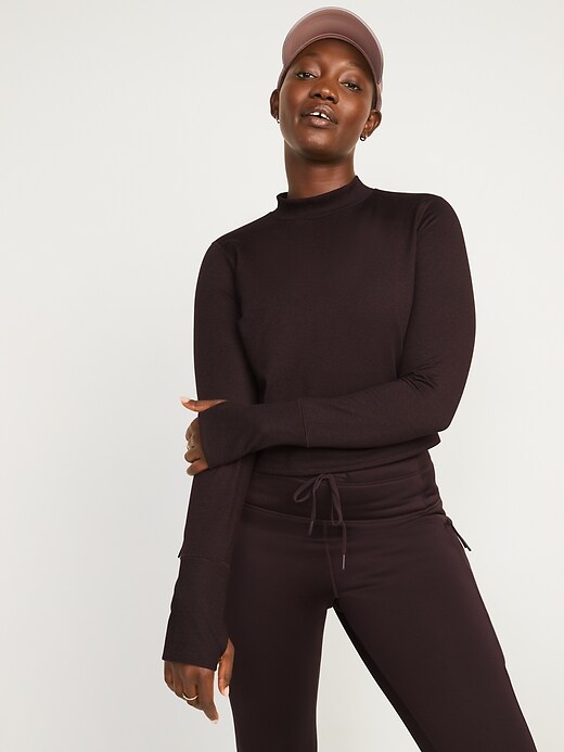 Image number 1 showing, CozeCore Long-Sleeve Cropped Rib-Paneled Top for Women