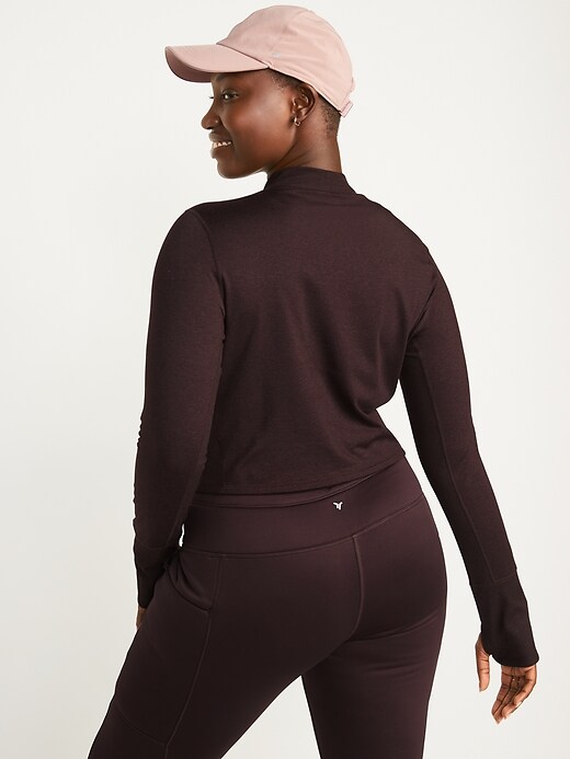 Image number 2 showing, CozeCore Long-Sleeve Cropped Rib-Paneled Top for Women