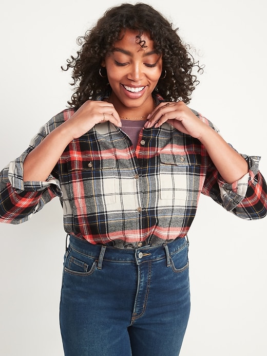 Old Navy Oversized Plaid Flannel Boyfriend Tunic Shirt for Women. 1