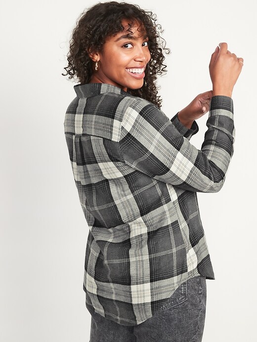 Image number 2 showing, Classic Plaid Flannel Shirt for Women