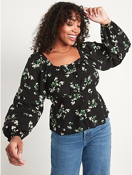 Floral-Print Square-Neck Blouse for Women