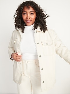 Veste-chemise en denim blanc doublée en sherpa pour Femme